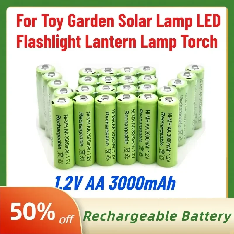 

1.2V AA 3000mAh Green NiMH Rechargeable Battery for Toy Garden Solar Lamp LED Flashlight Lantern Lamp Torch High-Quality New