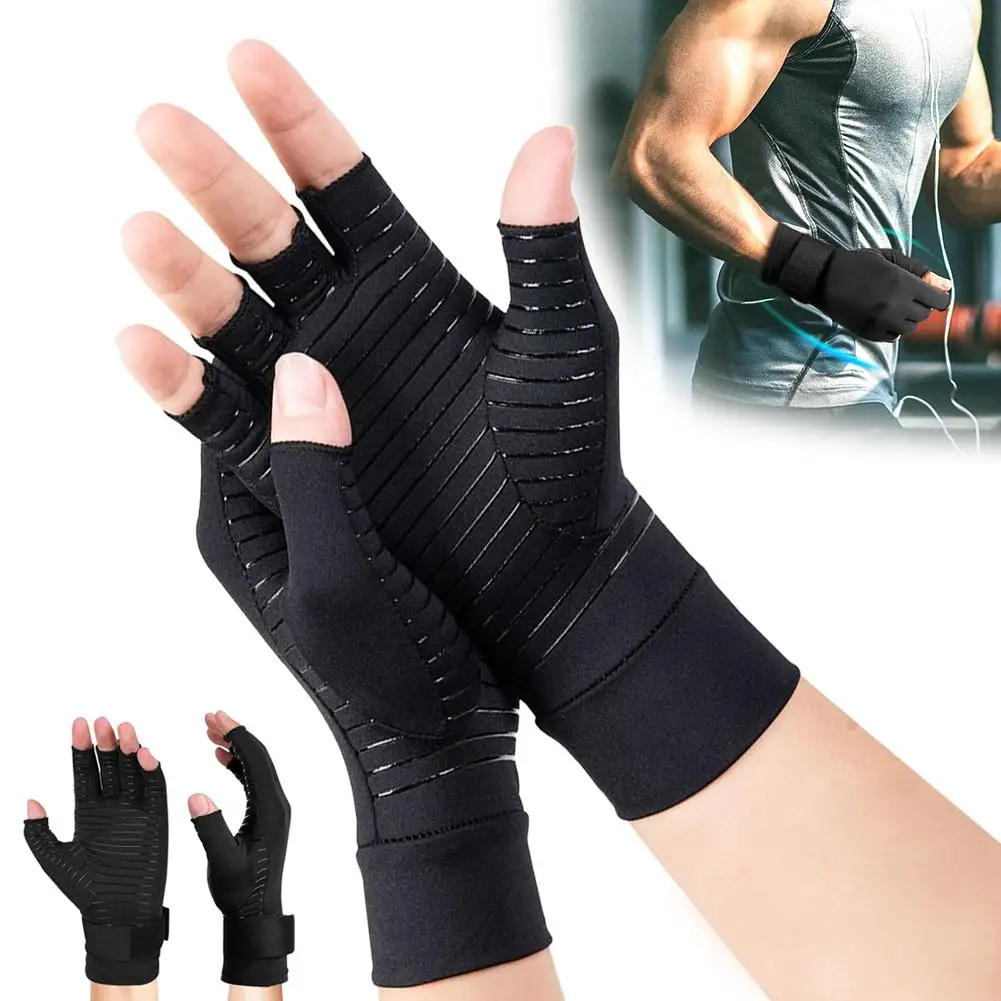 New 1pcs Compression Arthritis Gloves Half Finger Relief Care Ion Fiber Pressure Copper Gloves Rehabilitation Protective Jo O8W8