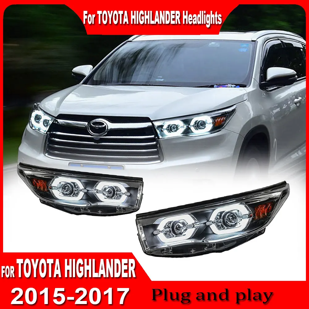 Car Headlights For Toyota Highlander 2015 2016 2017 Upgraded Headlights Dynamic Turn Signal Brake Lamp Brake DRL Car Accessories