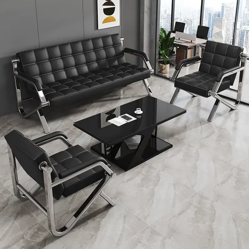 Simple Modern Office Furniture Meeting Room 3 Seater Sofa Leather Reception Sofa
