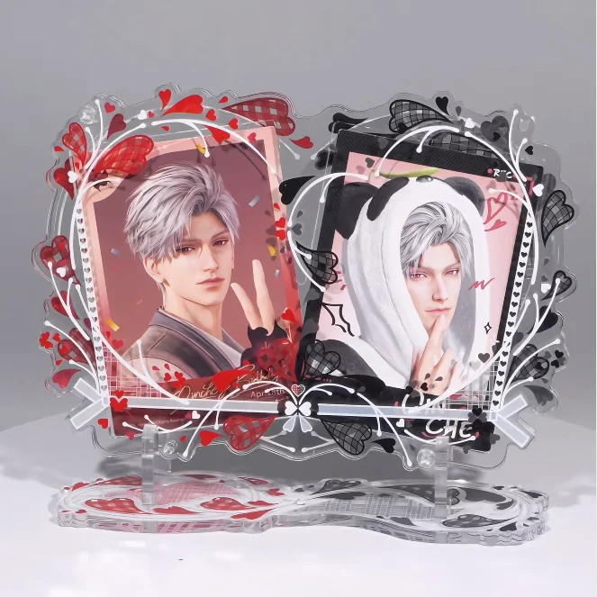 Romantic Double Hearts Design Acrylic Photocard Frame, Love Elements 3.5inch Anime Card Brick Display Case for Collectible Decor