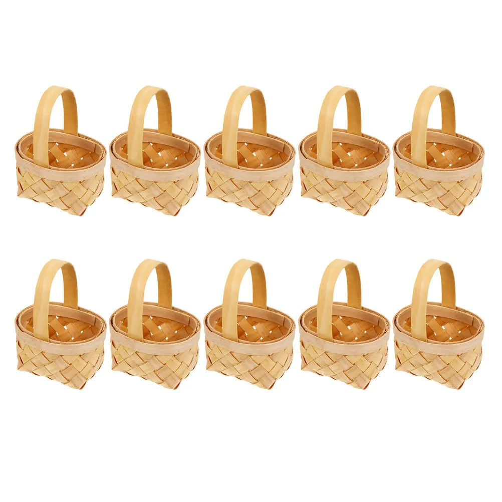 

10Pcs Wooden Handheld Rustic Candy Basket Wedding Gift Storage Basket Party Supply Mini Packaging Wedding Party Supply