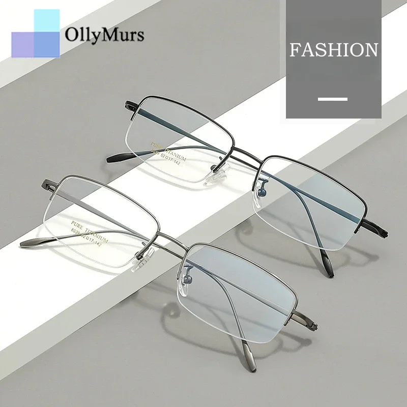 

OLLYMURS Ultra-light Business Luxury Optical Eyewear Retro Square Pure Titanium Prescription Half-frame Glasses For Men 8039TA