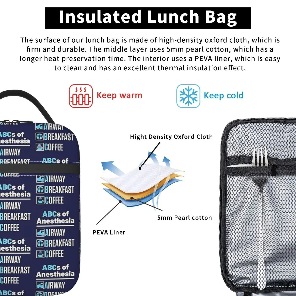 Anesthesiologist Anesthesiology Doctor Nurse ABCs Insulated Lunch Bag Women Children Portable Food Boxes Thermal Lunch Box Tote