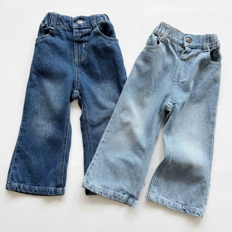 

2026 Solid Color Jeans for Girls Vintage Washed Korean Fashion Casual Daily Baby Flare Pants Spring/Fall