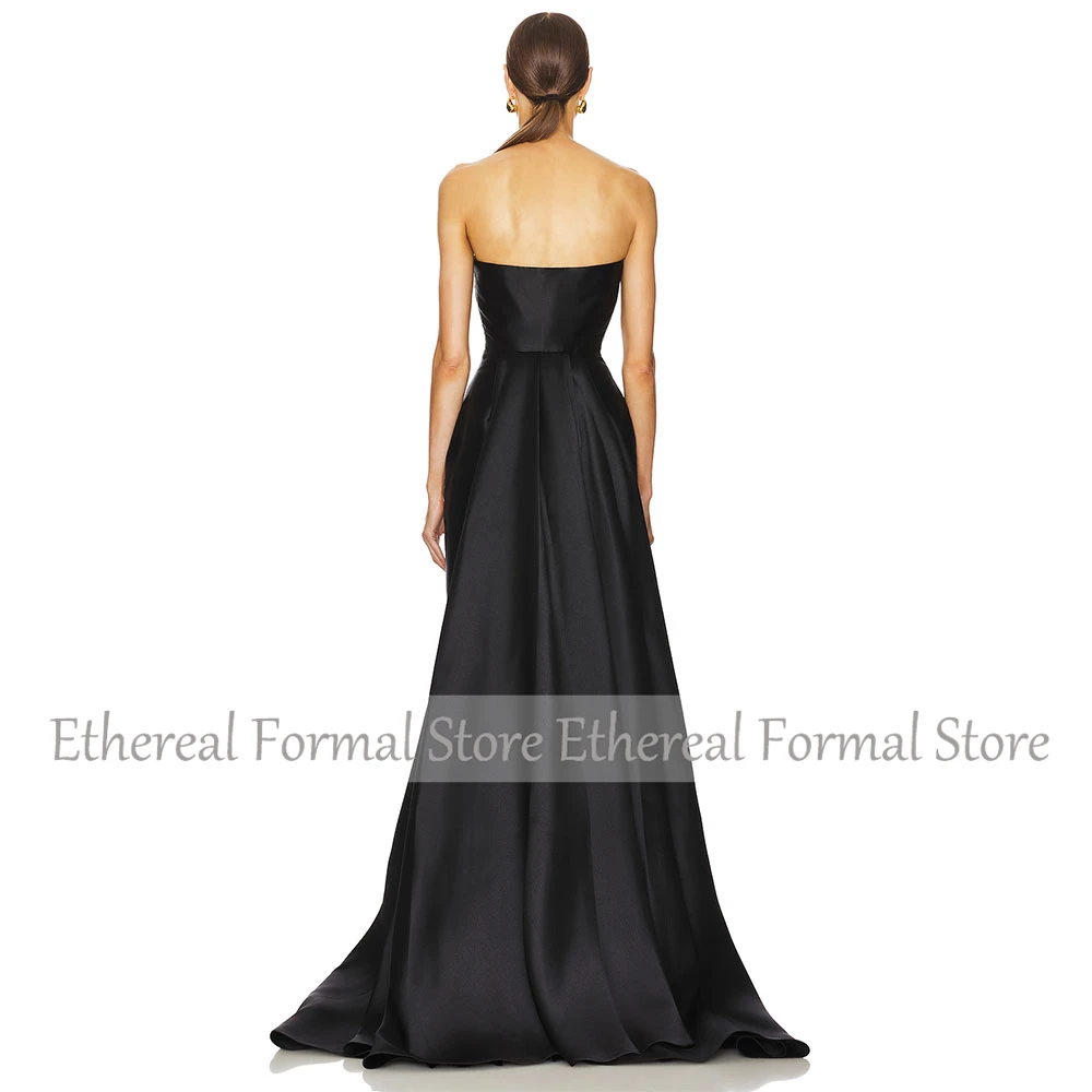 블랙 Strapless 이브닝 드레스 인어 여성 파티 드레스 민소매 간단한 바닥 길이 긴 공식 댄스 파티 Dress2025