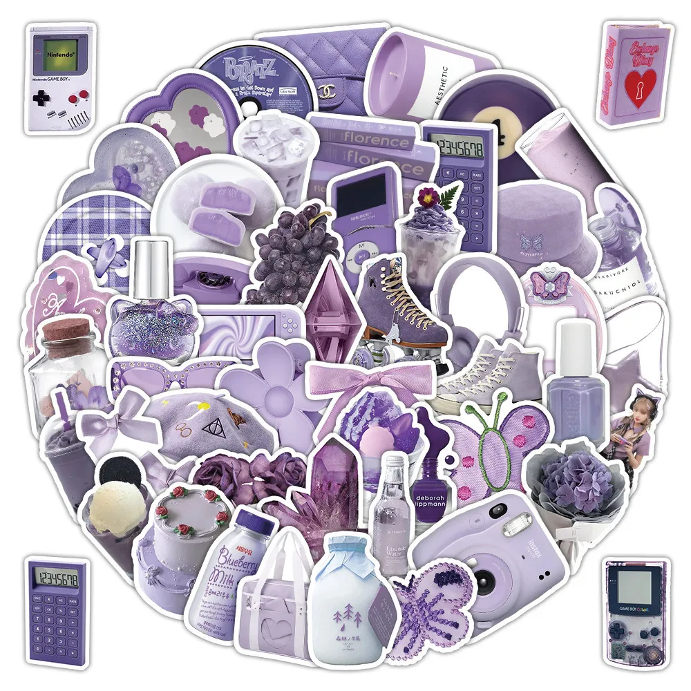 54Sheets Vibrant Purple INS Aesthetic Stickers - Chic Decorative Labels for Scrapbook & Gift Wrapping Peel Joy Sticker Store
