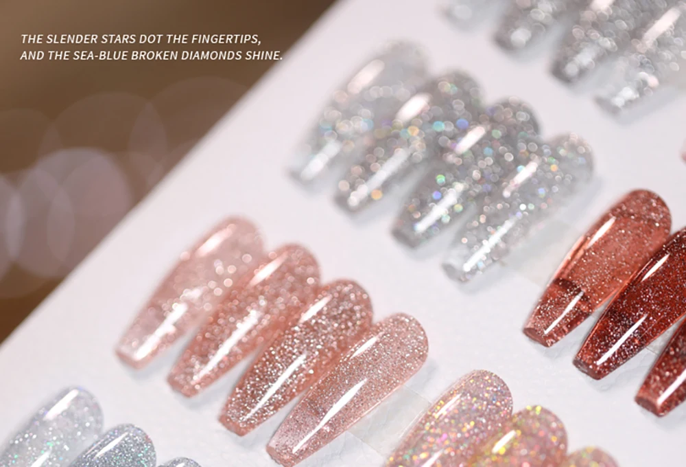 Vendeeni 24 Farben Glitzer-Broken-Diamond-Gel-Nagellack Funkelnder UV-LED-Soak-Off-Gel-Lack Galaxy Flash Nail Art Gel-Lack – Detail 3