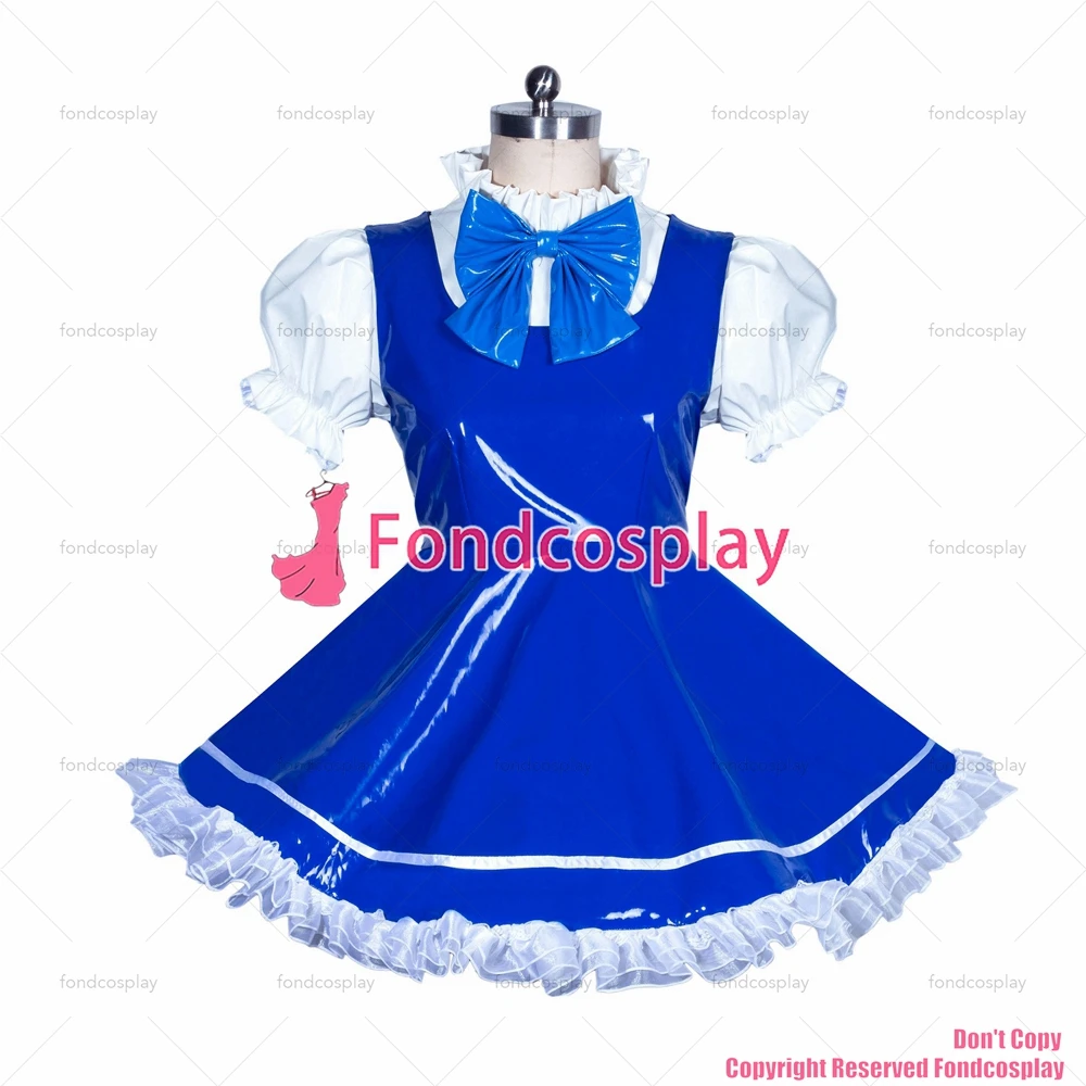 fondcosplay adult cross dressing sissy maid Cardcaptor Sakura-KINOMOTO SAKURA lockable blue heavy PVC dress CD/TV [G3907]