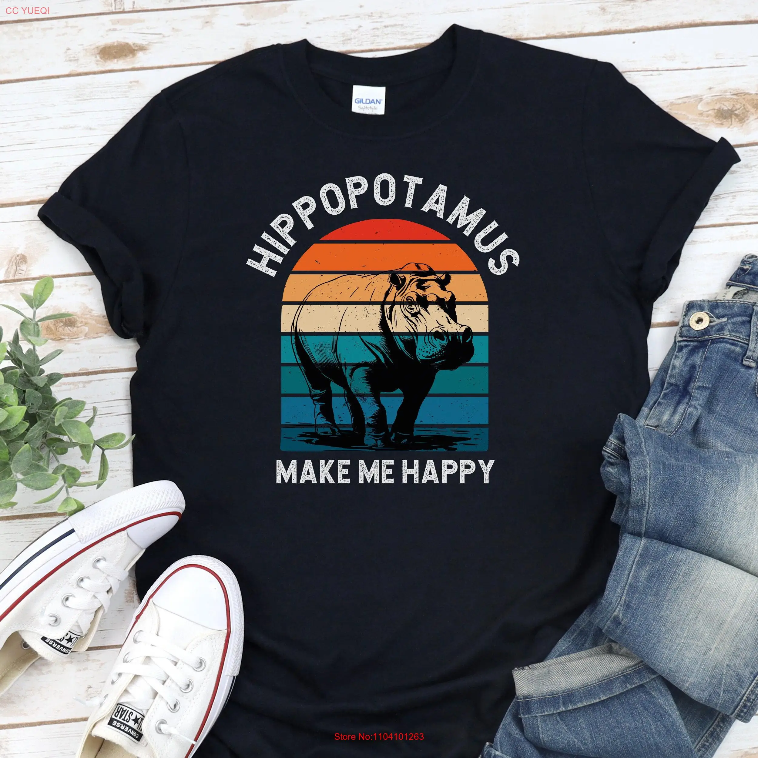 Hippo T Shirt Hippopotamus Make Me Happy Lover Wild Animal GifT long or short sleeves