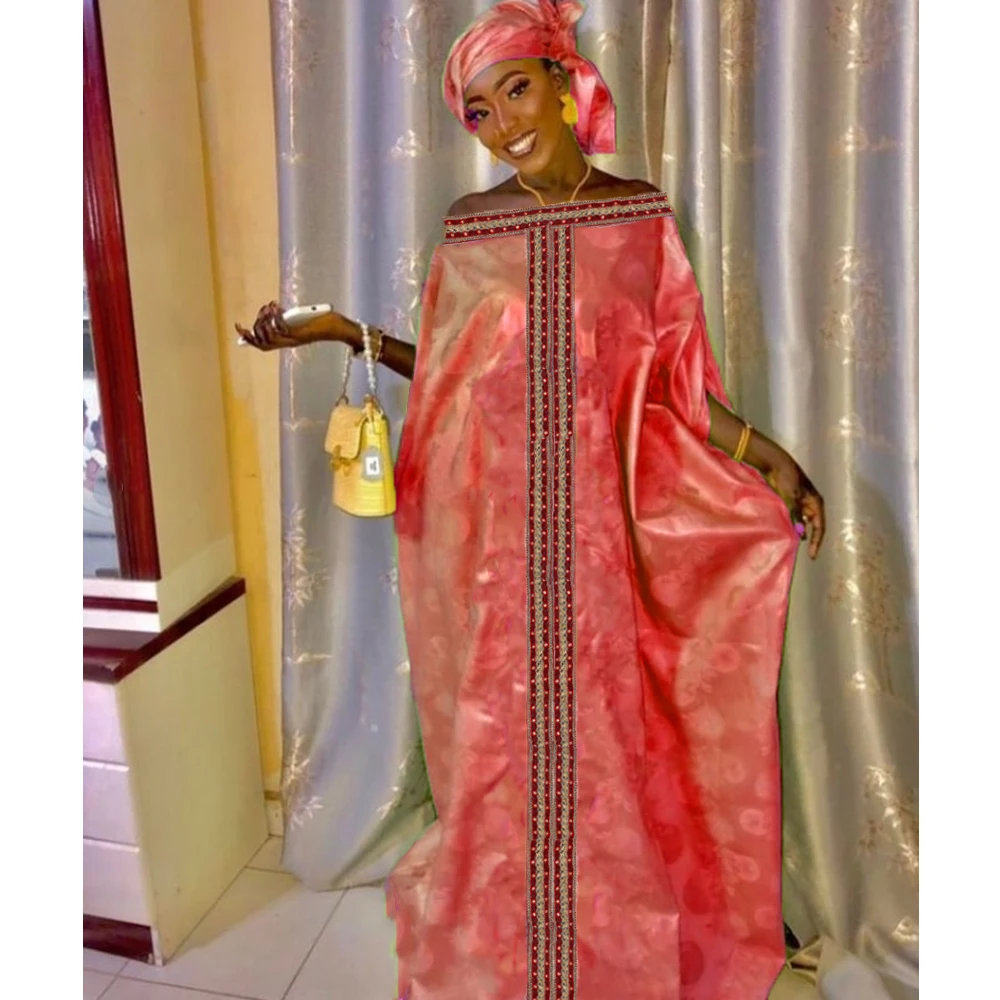 Original Bazin Riche Dresses For African Women Traditional Party Wedding Top Quality Dashiki Robe Outfits With Headscarf Set