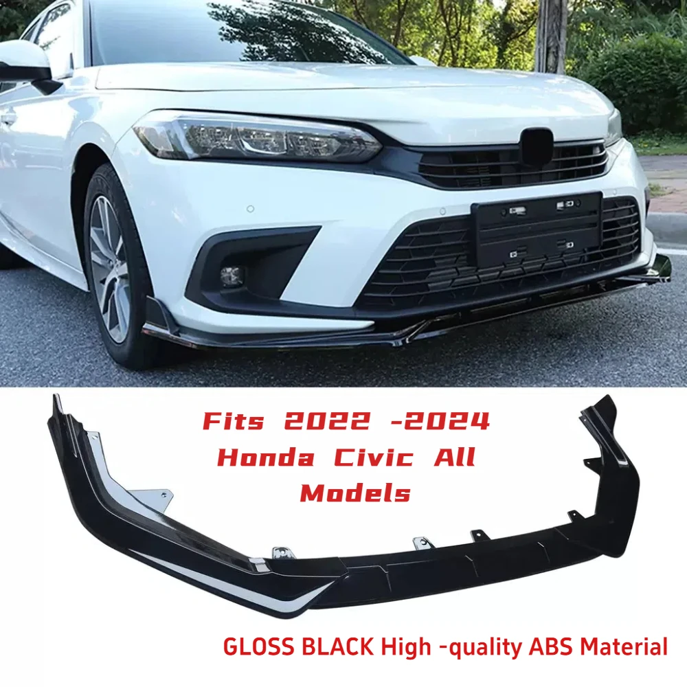 

3-Piece Lip Splitter Kit for 2022-2024 Honda Civic Gloss Black ABS Direct Bolt-On for LX/EX/Si Models JDM Style
