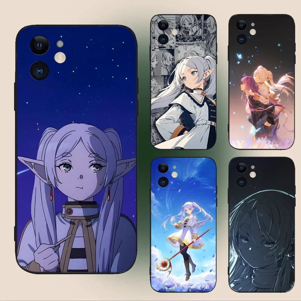 Anime F-Frieren Beyond Journeys End Phone Case For iPhone 15,14,13,12,11,Plus,Pro Max,XS,X,XR,Mini,8,7 Soft Silicone Black Cover