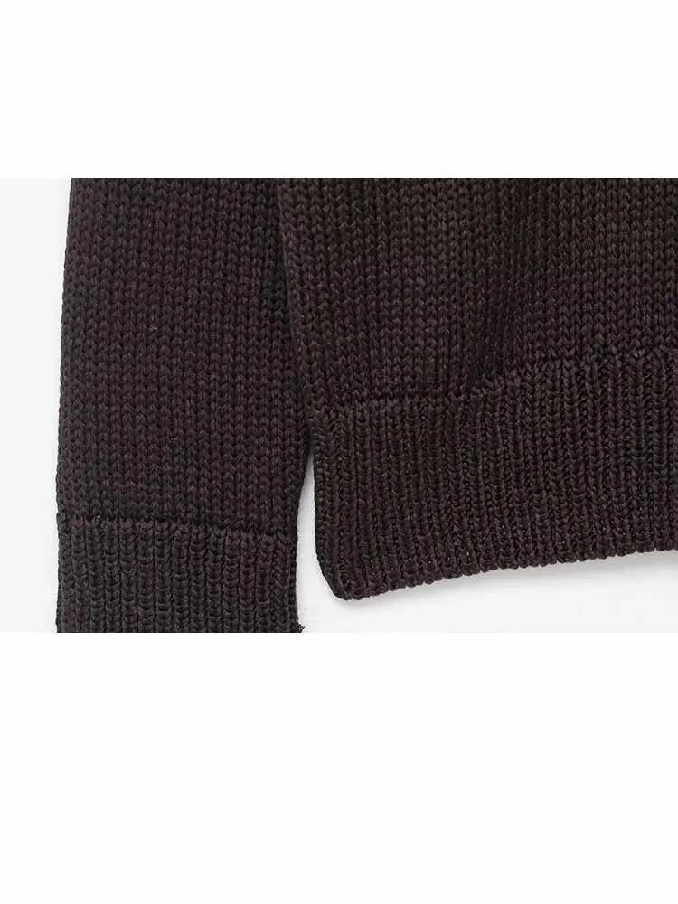 HH femme mode manches longues col rond couture décoration tricot pull femme tempérament solide décontracté tricoté pull