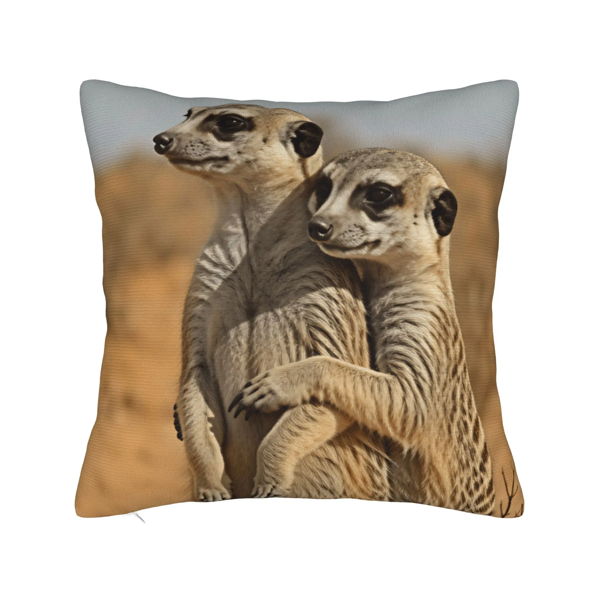 Pillow Cover Two Meerkats Standing And Hugging Desert Scene Print  Cute Funny Pillow Case For Couch Bed Living Room Pillowcases