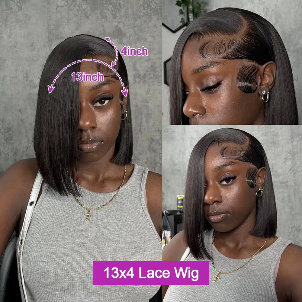 البرازيلي العظام مستقيم قصير Bobs 13x4 الدانتيل الجبهة الباروكات 250% الكثافة 13x6 HD الدانتيل الشفاف أمامي خصلات الشعر المستعار الإنسان للنساء
