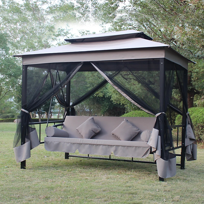 

Luxury Iron Garden Gazebo Sofa Swing 3 Seater and Bed Outdoors Furniture Adult Swing
