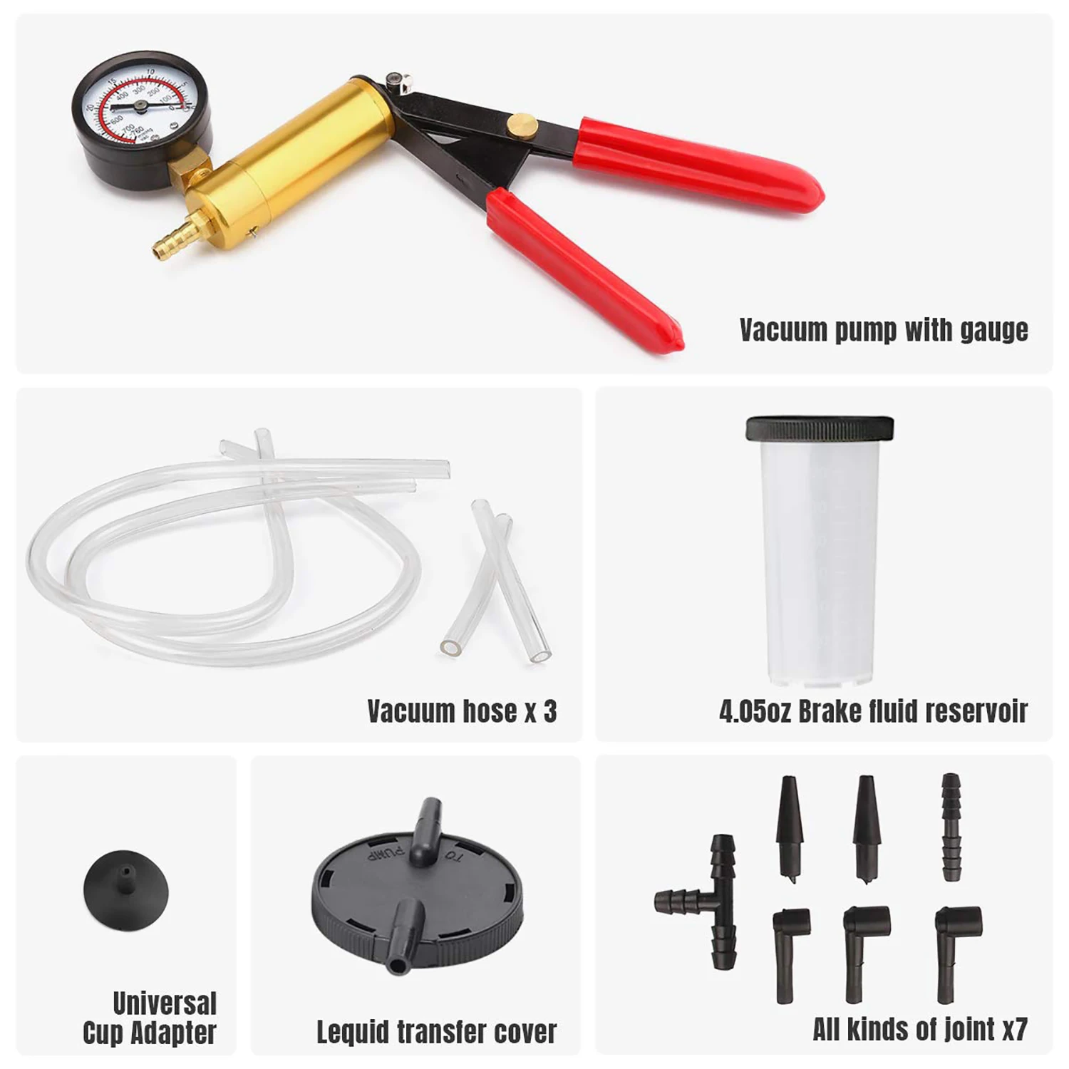 2 in 1 Automotive Handheld Vacuum Pump Brake Bleeder Kit for Motorcycle 16 pcs Brake System Bleeding Tools with Gauge Adapters