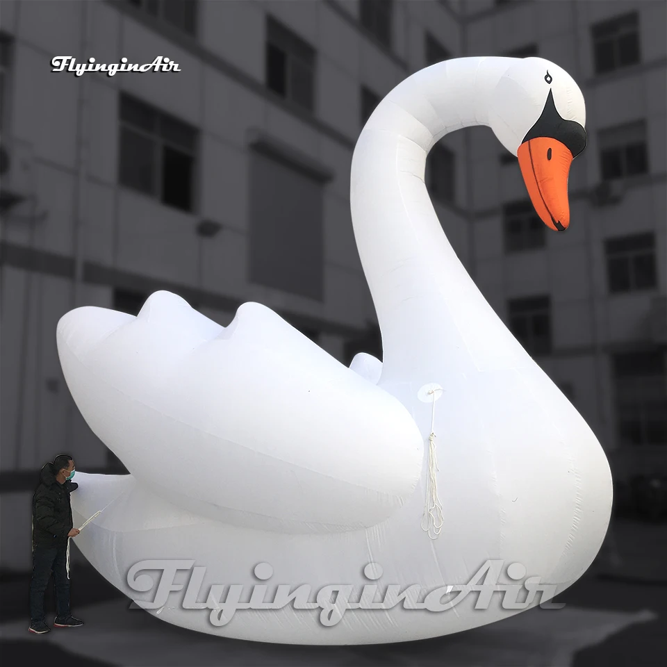 White Inflatable Swan Model Animal Balloon Air Blow Up Red Billed Swan For Concert Stage Decoration