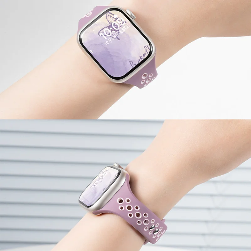 Dual Color Breathable Silicone Watch Band For Apple Watch Series 11 10 Ultra 3 49mm 46mm 45mm 41mm Hollow Sport Wrist Strap