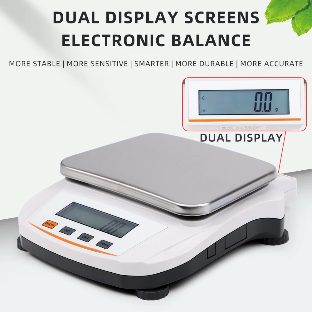 

Dual Screen Stainless Steel Display Electronic Balance Scale 0.1g 1kg/3kg/5kg Digital Analysis Scale with EU Plug Power Adapter
