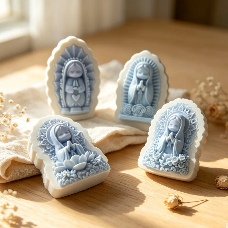 Multiple 3D Cute Virgin Mary Silicone Candle Mold for DIY Aroma Candle,Soap & Resin Craft,Meditation Room Decor & Religious Gift