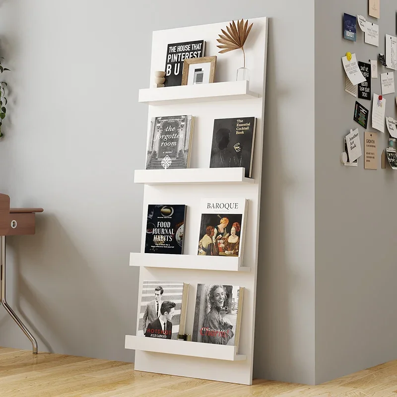 White newspaper shelf Floor-to-ceiling bookshelf Wall storage Bookshelf Picture book display Magazine shelf Multi-la