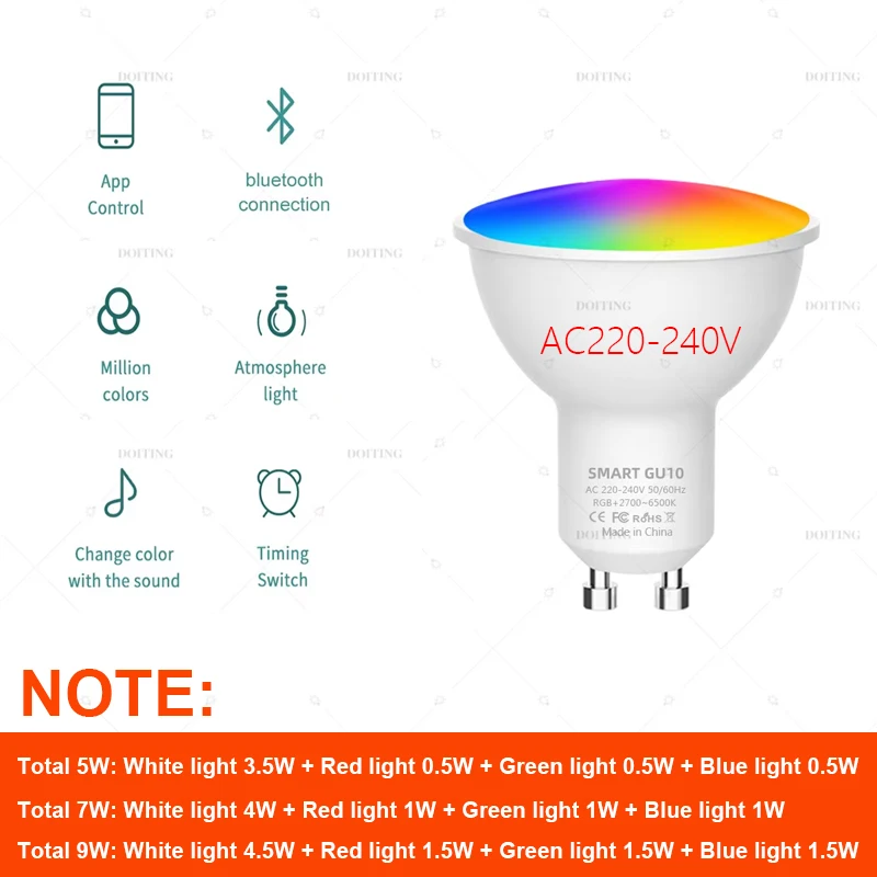 Tuya Bluetooth WIFI GU10 Light Spotlight RGBCW Color Change Lamps Smart Life APP Dimmable Alexa Google Home Voice Control Group