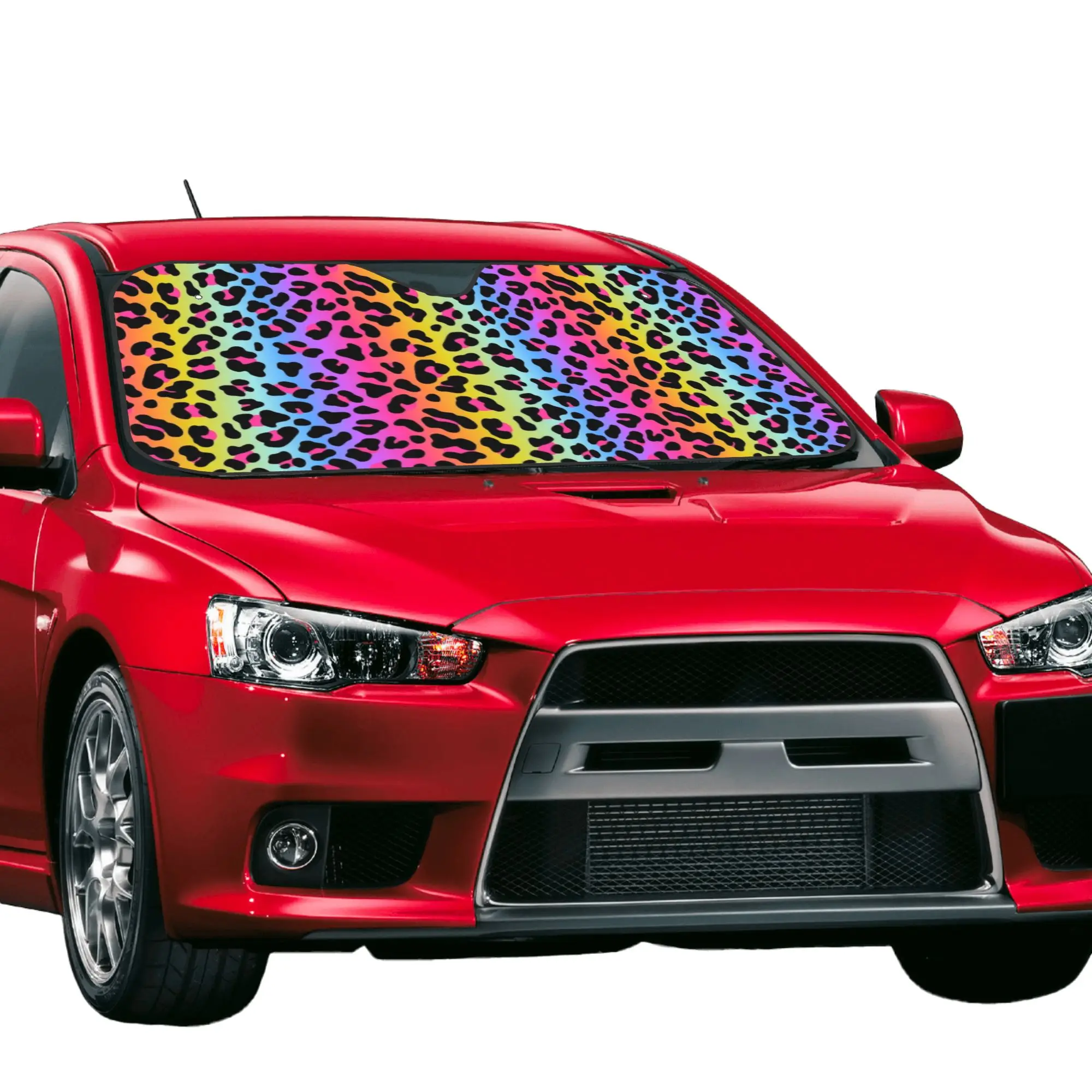 Rainbow Cheetah Leopard Print Car Front Windshield Sun Visor Heat Insulation  UV Protection Portable Aluminum Foil Auto Visor