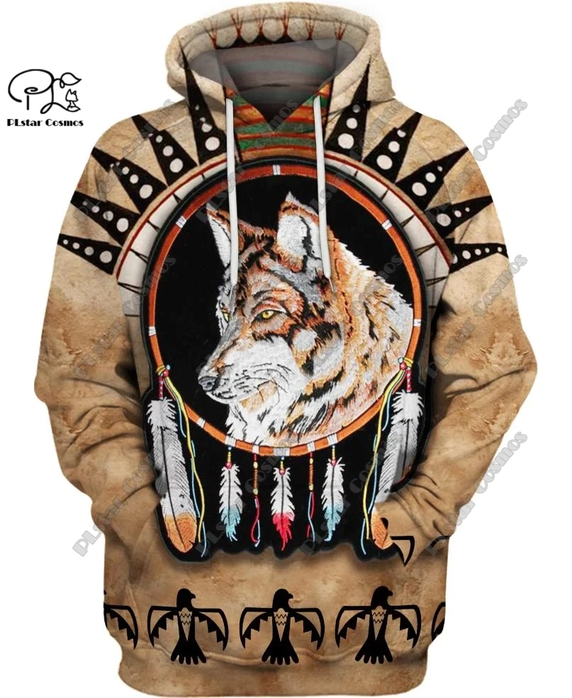 

PLstar Cosmos 3D printing latest aboriginal theme dream catcher feather wolf festival unique men's and women's hoodie 4