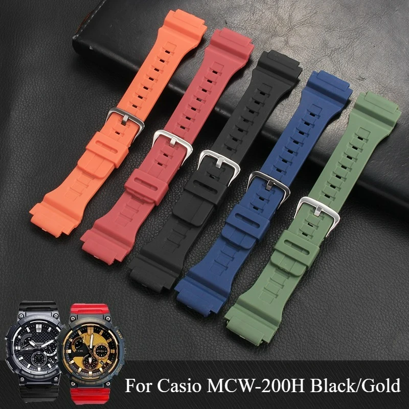 For Casio AE-1400 MCW-200H Black&Golden Style Silicone Watchband Original Convex Interface Seamless-fitting Breathable 20mm