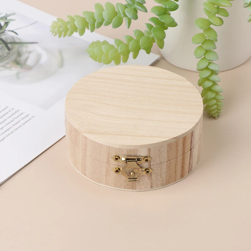 1Pc Vintage Round Wooden Storage Box Jewellery Box DIY Handmade Home Creative Case Box Craft Clay Bottom Lid Lock Storage Box