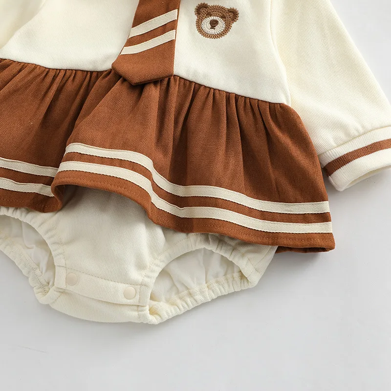Korea Baby Romper 0-3Years Newborn Boy Girl Long Sleeve Bowtie Skirted Bodysuit Bear Jumpsuit Birthday Party Clothes