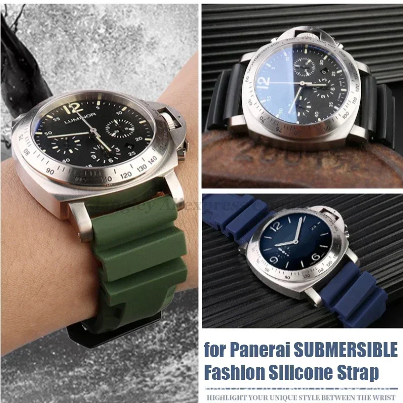 Silicone Watch Band for Panerai SUBMERSIBLE PAM441 359 Pa111 Series Soft Rubber Strap 22mm 24mm 26mm Men\'s Bracelet Accessories