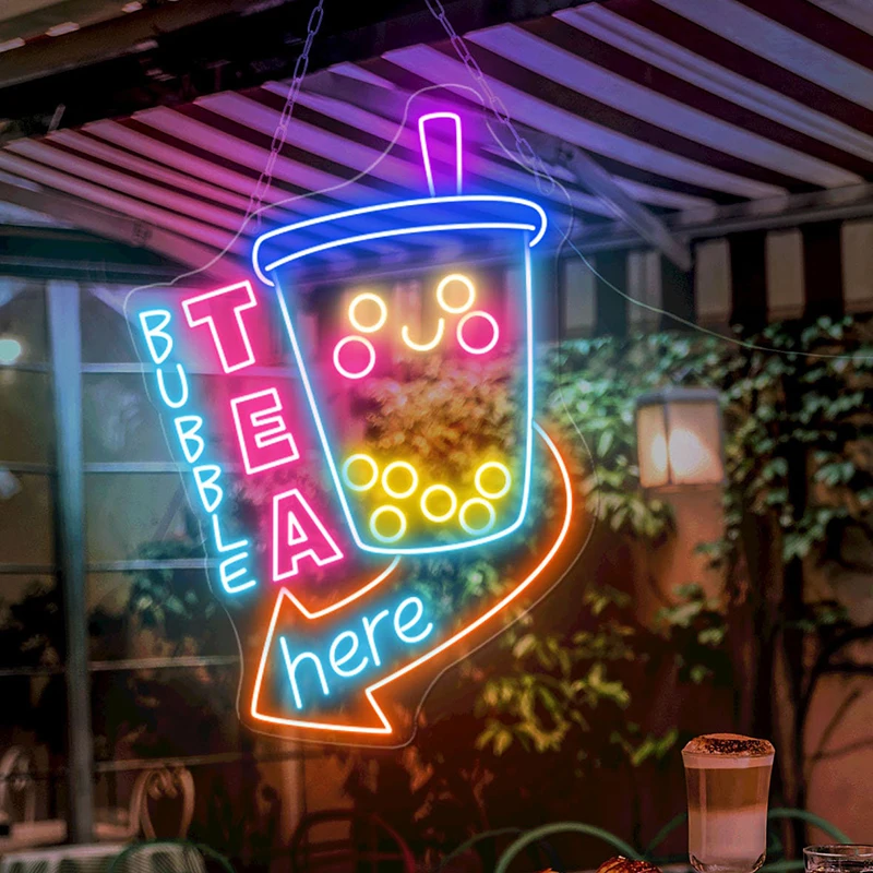 Bubble Tea tutaj Neon, ale pierwszy herbata Boba sklep z bobami z lat Neon XX wieku otwiera dekoratorów ścienny sklep z kawą witający lampa neonowa