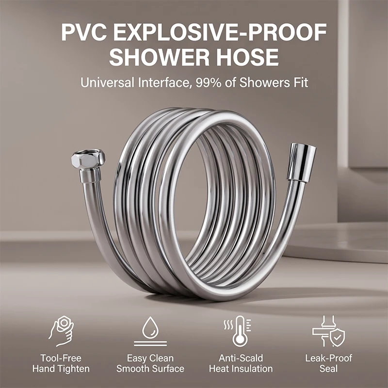 2M PVC Shower Hose Flexible Handheld Showerhead Extension Anti Kink Explosion Proof Universal Replacement Pipe For Bathroom
