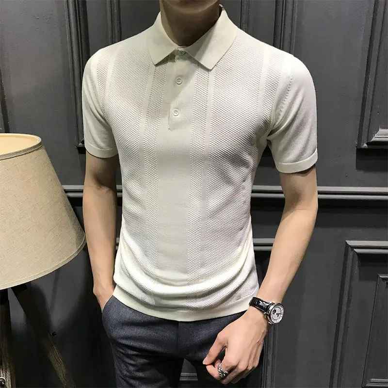 Polo informal de negocios para hombre, Camiseta de punto de manga larga con botones de solapa sólida, ropa de calle a la moda para oficina y redes sociales, novedad de verano