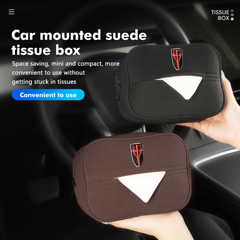 Car Suede Tissue Holder Universal Auto Mounted Tissue Box For Hong Qi Red Flag H5 FAW Red Flag HS5 HS7 H5 H7 H9 2018-2022 - view 5
