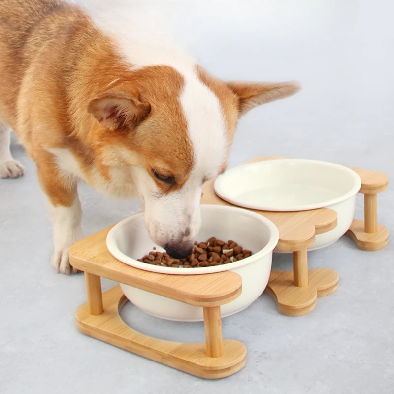 

Ceramic Dog Bowl Anti Tip Double Vessel For Small And Medium Sized Puppies Corgi And Teddy Feeder With Cervical Protection