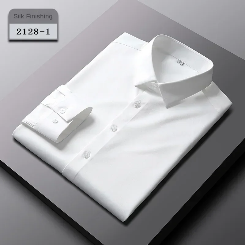 M~5XL Men stretch ice silk long sleeve shirt black short sleeve business casual iron-free inch shirt professional dress shirt