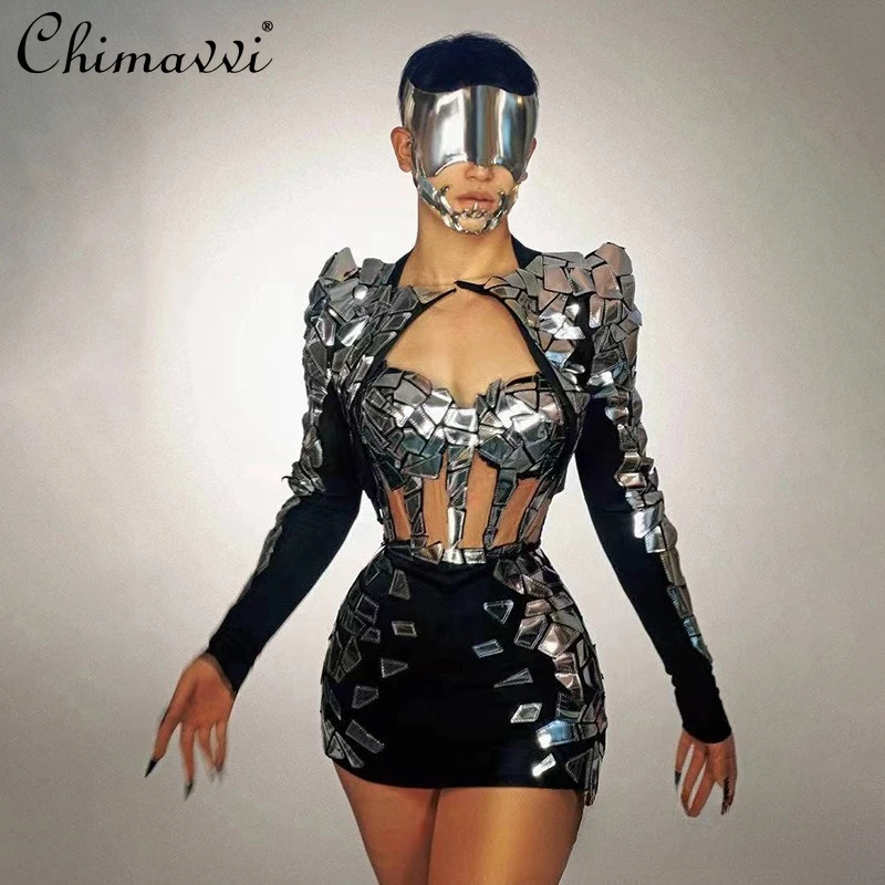 

2025 European and American Sexy Black Sparkling Sequins Split Suit Singer Commercial Performance Stage Bar Three-piece Female