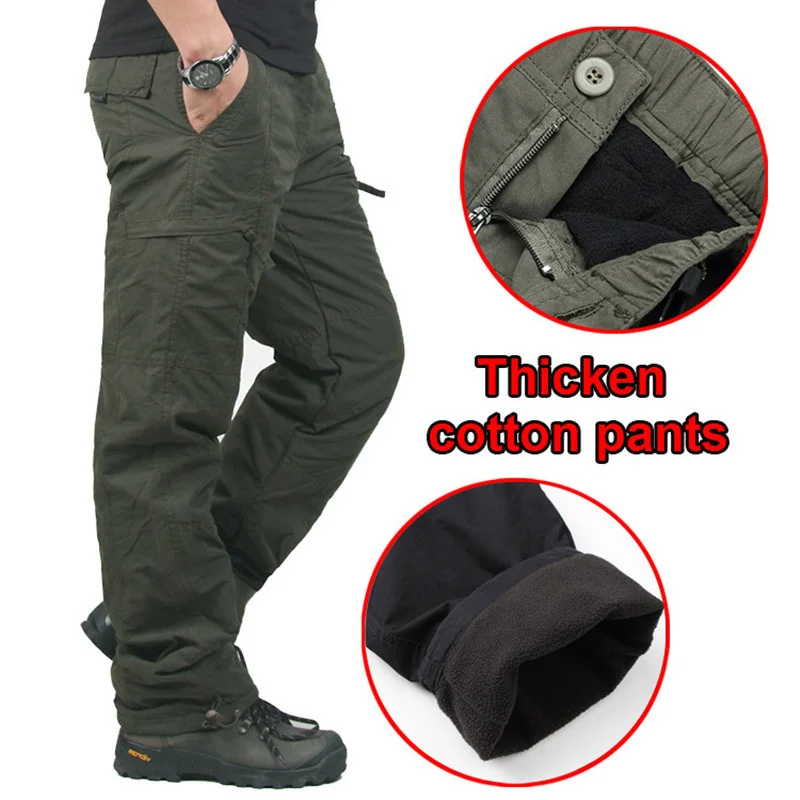 

Fleece Thicken Warm Pocket Cargo Tactical Pants Men's Winter Outdoor Fishing Camping Riding Thermal Baggy Cotton Long Trousers