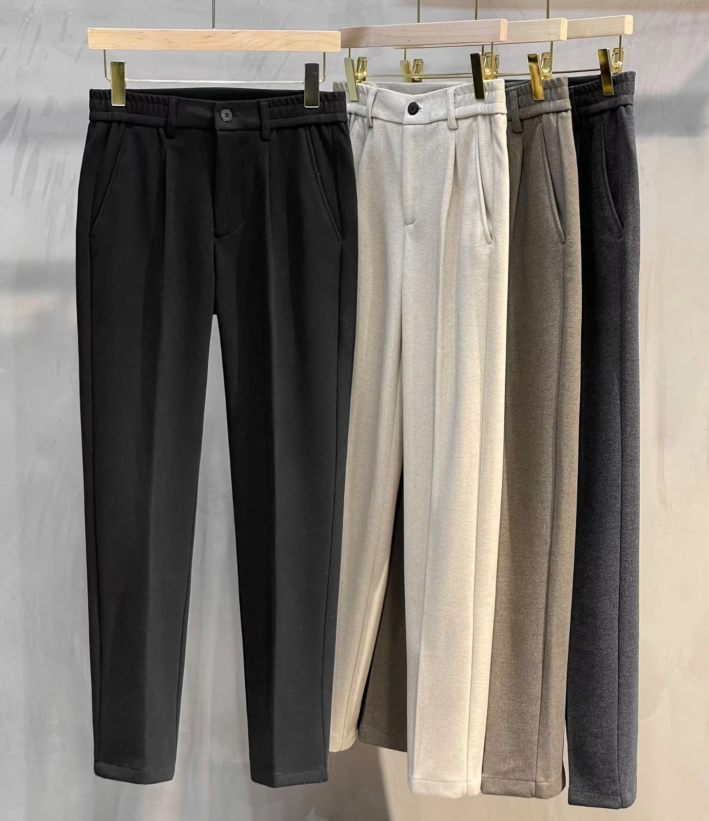 

Men's Wool Blend Trousers Business Casual Straight Leg Pants, Winter Flannel Lined Office Slacks Ankle-Length Formal Pants