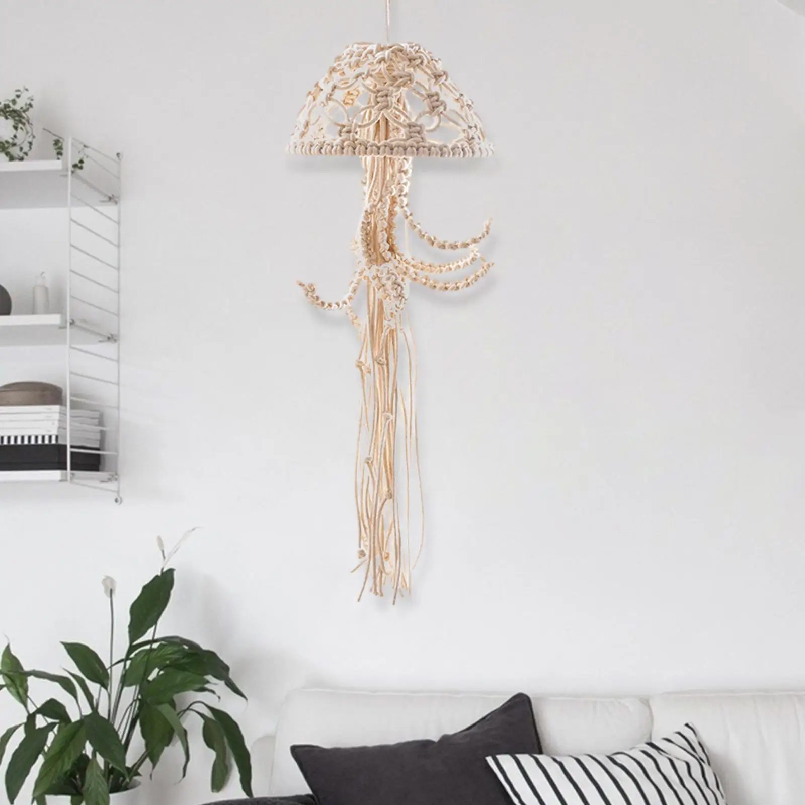Jellyfish Woven Wall Hanging Boho Pendant Cotton Rope Decor for Bedroom Living Room Apartment Holiday Gift Ornament