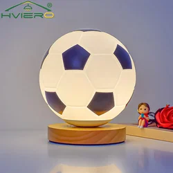Football Solid Wood Glass Small Table Lamp Night USB LED Circular Bedside Light Bed Study Decoration Remote Dimming Room Led