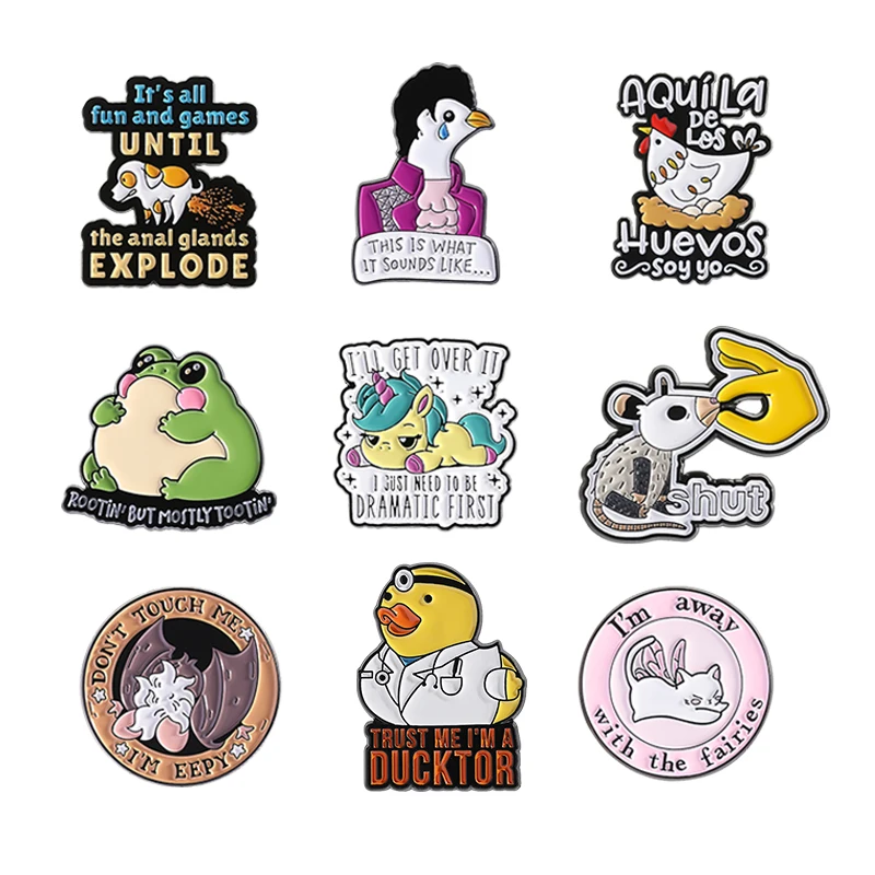 Cartoon Animal Dramatic Quotes Collection Enamel Pins Cute Frog Duck Bird Rat Brooch Lapel Badge Creative Jewelry Friends Gift