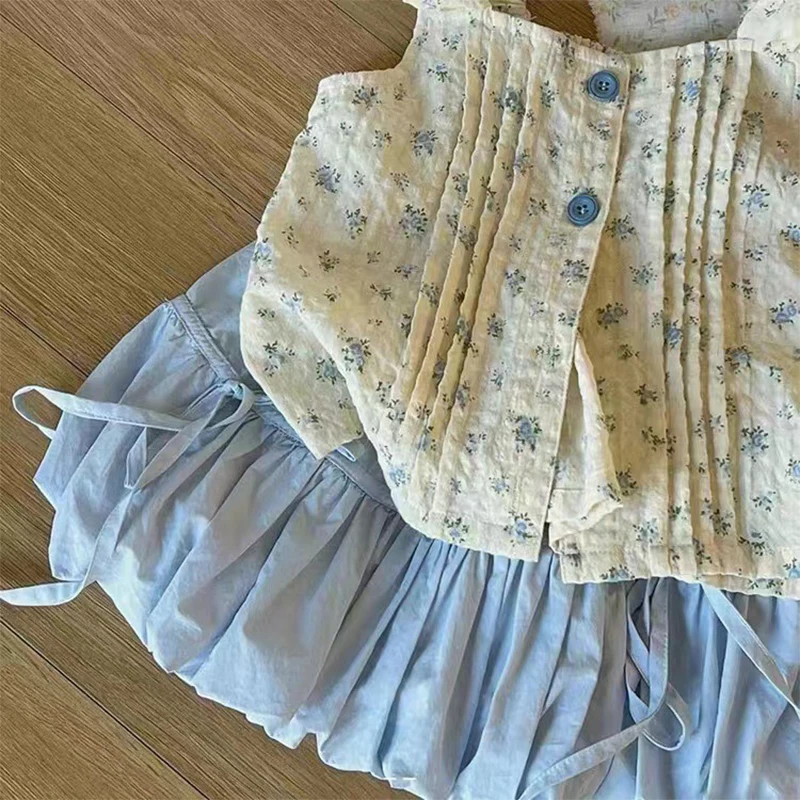 Schattige Baby Meisjes Bloemen Kleding Set Zomer Tank Rok 2 Stuk Pakken Koreaanse Stijl Zoete Meisjes Losse Tops Vest Rok set