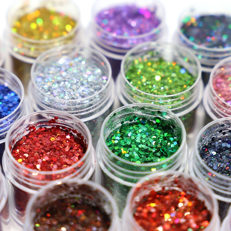 4g Sparkly Laser Color Nail Glitter Decor Mixed Size Hexagon Chunky Iridescent Nail Art Accessories Polish Manicure Decoration