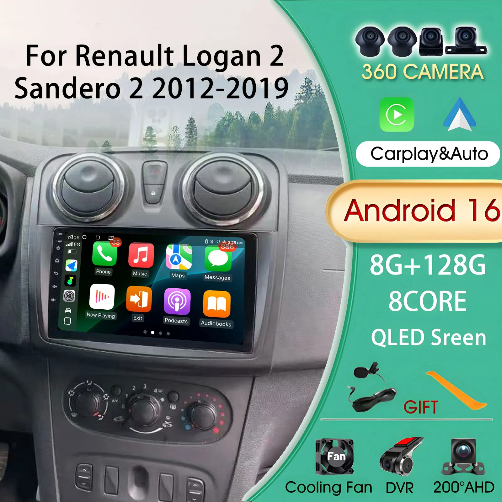 Car Radio Android 13 For Renault Logan 2 Sandero 2 2012-2019 Multimedia Automotive Carplay Android Auto Stereo Car Player gps