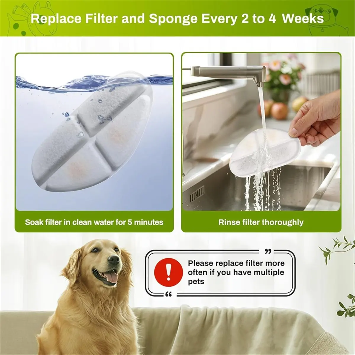 

FSLH Filters and Pump Sponges for 7L/1.8Gal Dog Water Bowl Dispenser Cat Water Fountain Filter Replacement 12+12